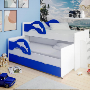 Детская двухъярусная выдвижная кровать  ''Дельфин''