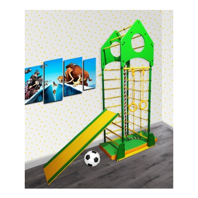 Детский спортивный комплекс для дома Олимпик-Ракета с сеткой и горкой