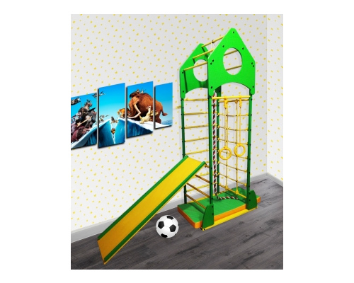 Детский спортивный комплекс для дома Олимпик-Ракета с сеткой и горкой
