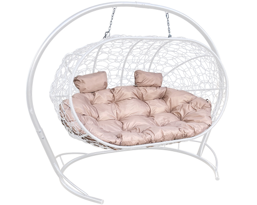 Подвесной диван с ротангом ''Лежебока'' Белый / Под заказ
