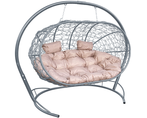 Подвесной диван с ротангом ''Лежебока'' Серый / Под заказ